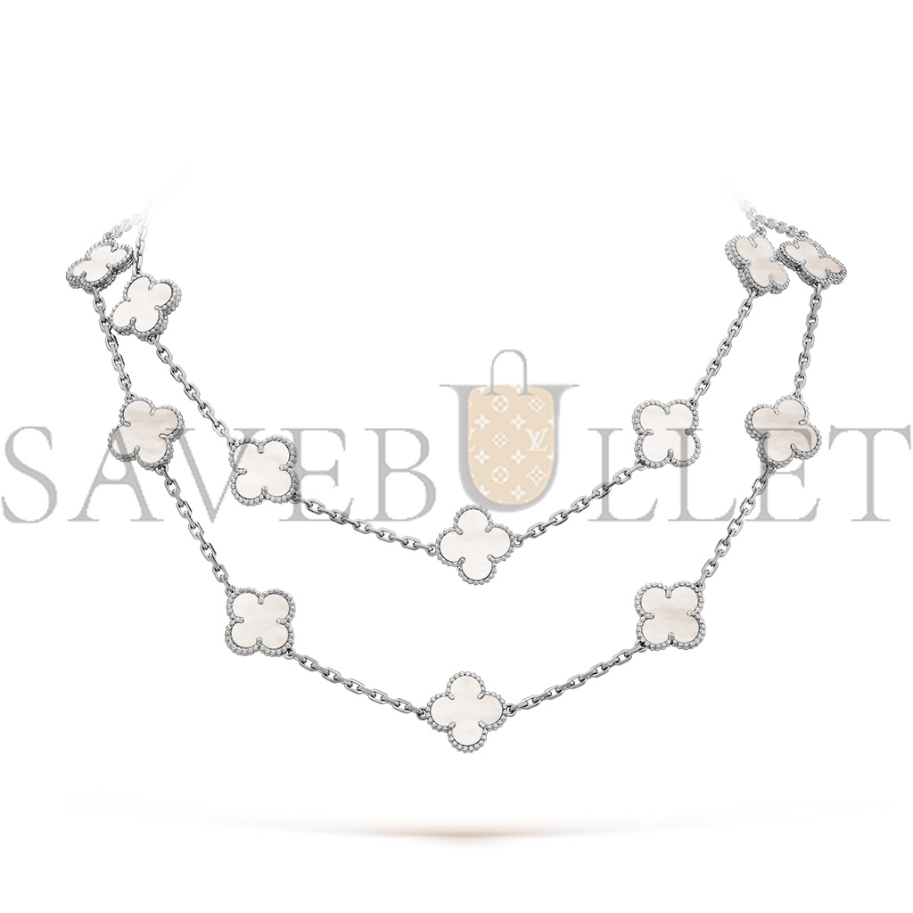 V*N CL*F arpels vintage alhambra long necklace, 20 motifs - white gold, mother-of-pearl  vcarf48800